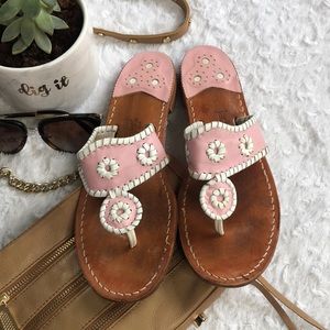 Jack Rogers Pink White Thong Sandal 10 Braided detail, flower design—striking!